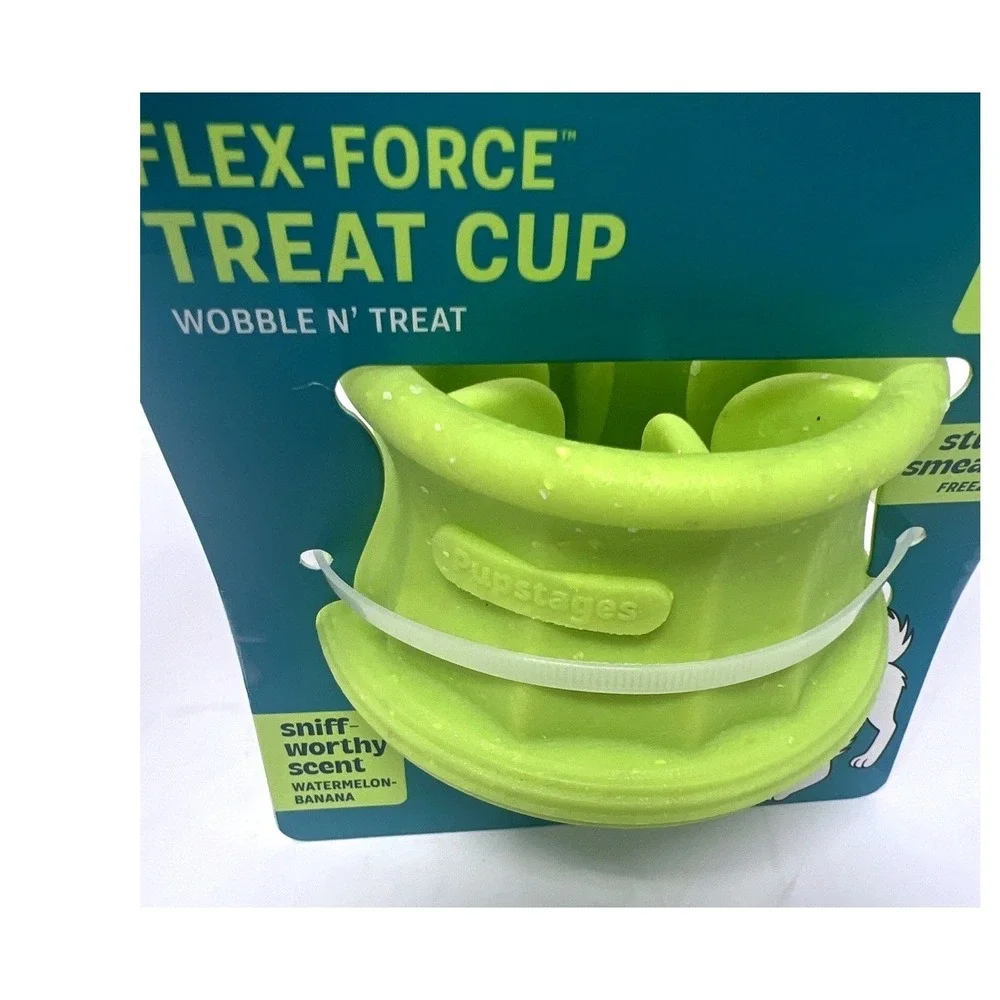 Green Pupstages Flex-Force Watermelon-Banana Scent Treat Dispensing Dog Toy New